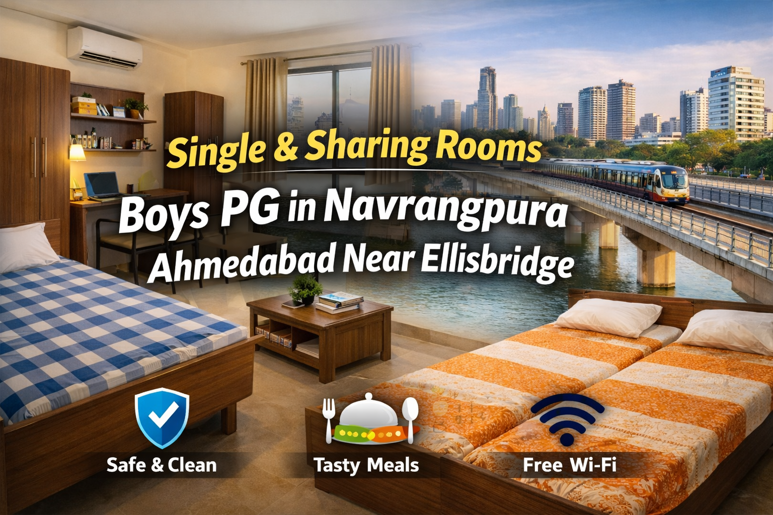Single & Sharing Rooms Boys PG in Navrangpura Ahmedabad Near Ellisbridge