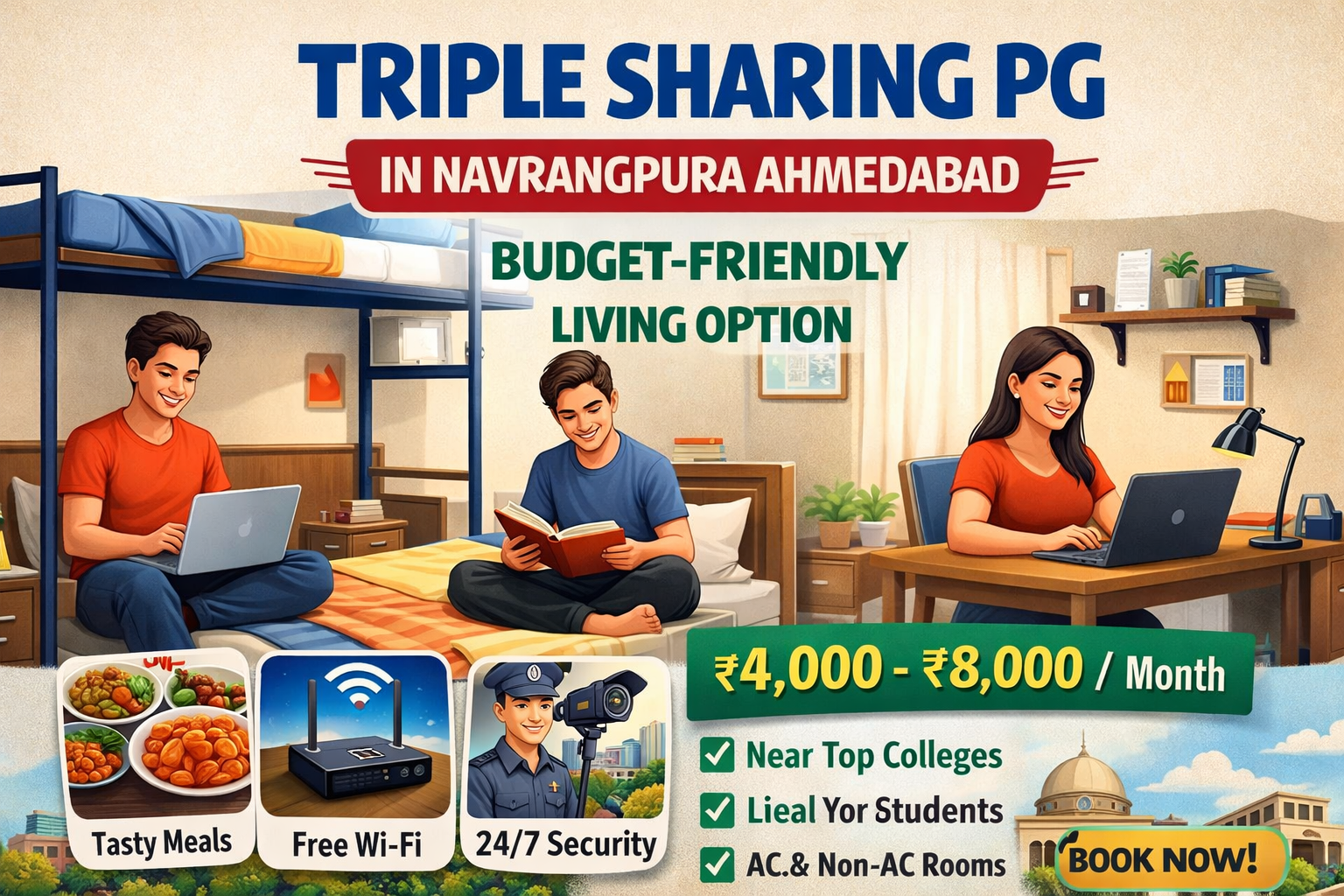 Triple Sharing PG in Navrangpura Ahmedabad
